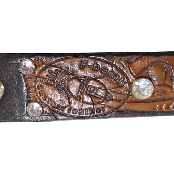 USA Handmade Western Leather Belt Rhinestone Cowgirlcore Rodeo Glam y2k - Picture 3 of 12